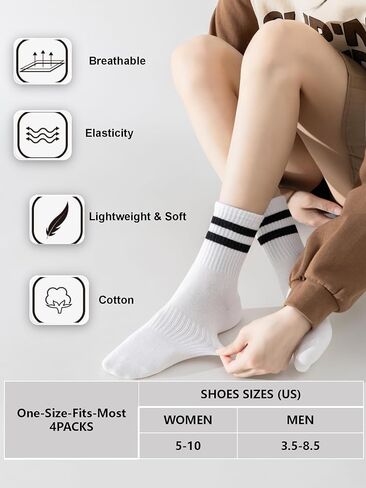 جوارب طاقم Yuwell Womens ، الجوارب غير الرسمية للقطن المريح للنساء 4 أزواج ، حجم 5-10 in Kuwait