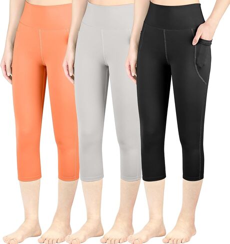 Big Elephant 3 Packs Girls Capri Leggings مع جيوب ، وسروال اليوغا المرتفع بخصوصية تجريب للرقص الرياضي للأطفال in Kuwait