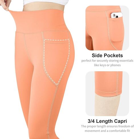 Big Elephant 3 Packs Girls Capri Leggings مع جيوب ، وسروال اليوغا المرتفع بخصوصية تجريب للرقص الرياضي للأطفال in Kuwait