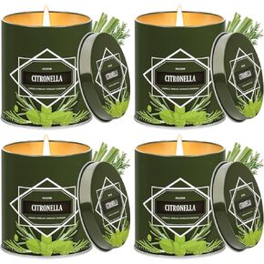 شموع Citronella في الهواء الطلق ، 4 عبوات شموع السترونيلا للفناء الخارجي ، والتخييم والحديقة ، وهدايا صيفية للمنزل الداخلي معطرة ، و 60 ساعة من الحرق ، و 9 أونصة لكل منهما