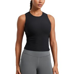 CRZ YOGA Cloudweight Womens Ruched Tank High Neck Workout Fitted Tops Basic Yoga Athletic Sleeveless Shirts