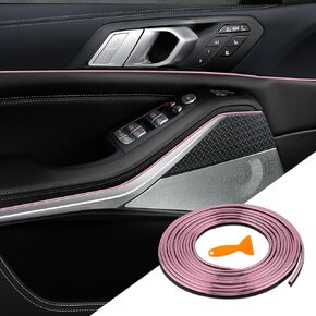 Car Interior Moulding Trim Strips, 33Ft/10M Universal Electroplating Decoration Filler Insert Strips, Styling Dashboard DIY Flexible Strip, Car Interior Trim Accessories with Installing Tool (Pink)