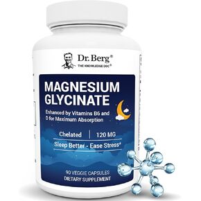 Dr. Berg Magnesium Glycinate with Vitamin D, B6 & Zinc for Stress Relief, Calm, Relaxation, & Good Sleep* - 120 mg Per Magnesium Supplement Capsule - Chelated Magnesium Glycinate - 150 Caps