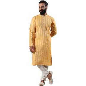 Filori Studio - Men's Jacquard Woven Design with Lace Detailing Long Kurta (Kurta Only)