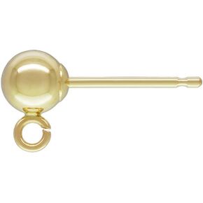 4 كتي. 14 كيلو طن. Gold 4.0mm Ball Post arring مع حلقة 0.66 مم منشور .583 بواسطة Jensfindings