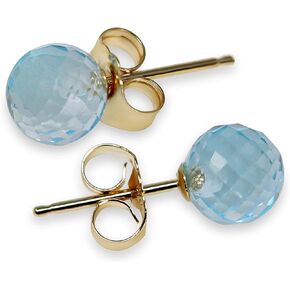 14K Yellow Gold Genuine Blue Topaz 6 mm Ball Stud Earrings