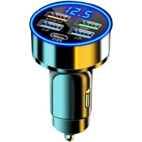شاحن سيارة سريع بـ 5 منافذ RDRKR USB C محول ولاعة السجائر مع شاشة عرض رقمية LED/مراقب الجهد 5 في 1 مع 4 منافذ USB ونوع C: 2*3.1A، QC3.0 Pd وSuper، أجهزة iOS وAndroid المتوافقة