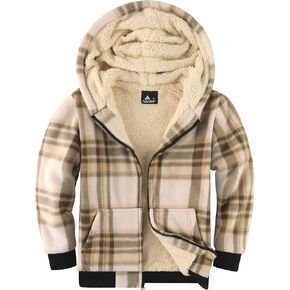 V VALANCH Boys Zipper Hoodie Kid Fleece Lined Plaid Flannel Jacket Winter Coat