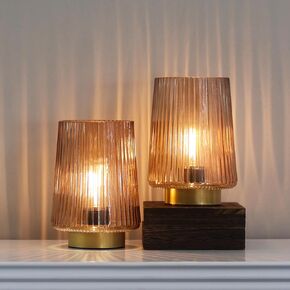 Battery Operated Lamp with Timer, Table Lamps for Bedroom, Cordless Battery Powered Lamp with LED Bulb, Decorative Beside Lamp for Living Room Bathroom Shelf Amber2Pack in Kuwait