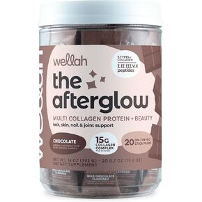 The Afterglow Multi Collagen Protein + Beauty (Chocolate) 20 Stickpacks - 15G Collagen Complex Per Serving