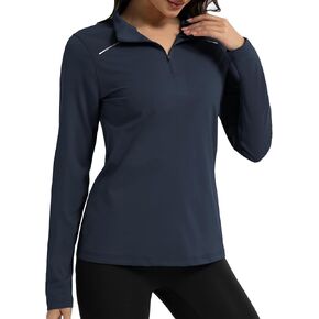 GEMYSE Women's 1/4 Zip Pullover Shirts Long Sleeve Workout Tops Quick Dry Casual Rash Guard Shirts