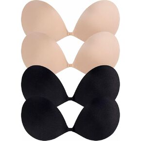 Sticky Bras Push Up - 4 Pairs Adhesive Invisible Silicone Bra Backless Strapless Bra for Women with Nipple Covers B