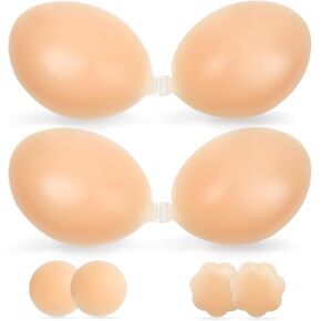 candyfouse Sticky Bra 2 Pairs, Adhesive Strapless, Reusable Push up, Invisible Silicone with Nipple Covers