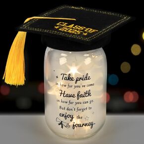 Graduation Gifts, Class of 2025 Night Light Mason Jar for Party Decorations, Inspiration Starlight Graduation Cap Mason Jar Gifts for College High Middle School, Best Friend Gift