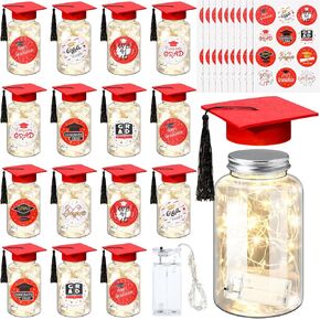 Boao 16 Sets Graduation Table Decoration Set with LED Light up Graduation Decorations for Class of 2025, Graduation Jar, Felt Graduation Hat and Stickers for High School College Graduation (Blue)