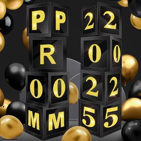 Sinmoe 8 PCS Decorations Decorations Prom Column 12 Inges Balloons Boxes Ster Senior Night Decorations Baloon Box for Indoor Outdoor Home Door Party (Black Gold)