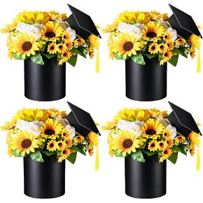 PYQTH 4 Pack Empty Graduation Flower Gift Box Thicker Cardboard Graduation Cap Bouquet Gift Boxes for Candy Chocolate Fillable Packaging Container for Arrangements Party Celebration Grad