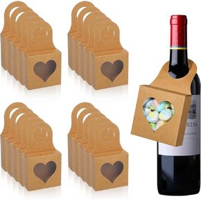 ISKYBOB 20Pcs Fathers Day Wine Bottle Box with Window, Kraft Paper Wine Boxes for DAD Gifts Hanging Treat Box Mini Charcuterie Boxes Champagne Bottles Box, White Wave