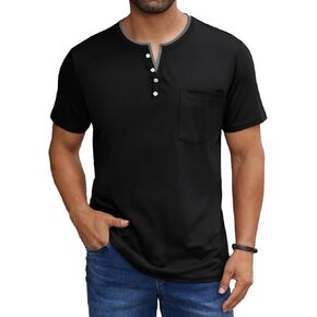 Men's Casual Henley Shirts Short Sleeve V-Neck Button Decoration T-Shirts Fashion Tee with Pocket