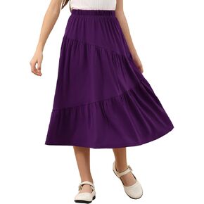 Gorlya Girls Holiday غير متماثل غير متماثل ، تنحنح الكشكش الطويل Long Swing Boho Fancy Maxi Skirt 6-14y