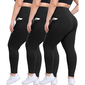 3 Pack Plus Size Leggings with Pockets for Women - High Waisted Tummy Control Spandex Soft Black Workout Yoga Pants