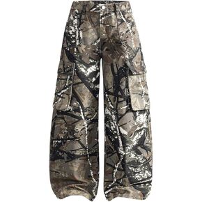 GORGLITTER Boy's Camo Baggy Jeans 8-12 Y2K Flap Pockets Vintage Straight Wide Leg Cargo Denim Pants