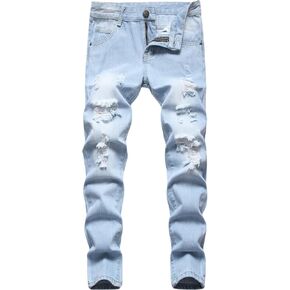 Boy's Ripped Jeans Stacked Destroyed Distressed Skinny Fit Fashion Comfy Denim Jeans Pants