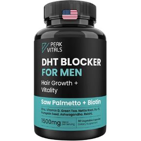 DHT Blocker for Men | Ultra Potent Hair Growth Formula | Saw Palmetto, Biotin, Pumpkin Seed, Herbal Extracts | Natural Hair Loss Supplements | Hair Regrowth Vitamins | Made in The USA | 90 Capsules