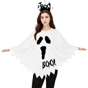 WOLBAY 2Pcs Halloween Costumes Woman Pumpkin Ghost Skeleton Halloween Poncho for Women With Headband