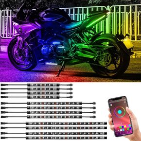 10pcs دراجة نارية LED LED Underglow ، أشرطة RGB LED مصابيح دراجة نارية مقاومة للماء ، أضواء الدراجات النارية Underglow Kit مع التحكم في التطبيق لهارلي ديفيدسون هوندا كاواساكي سوزوكي