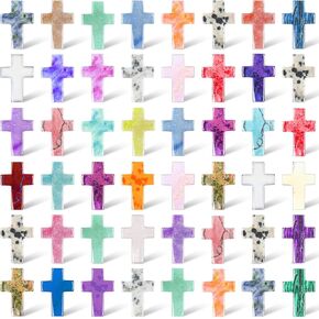 Nuenen 50 Pcs Cross Crystal Stone Bulks 1'' Natural Crystal Gemstone Cross Shaped Worry Stones Charm Palm Pocket Quartz Gift Valentines Easter Decor(0.71 x 0.98 x 0.24 Inch,Cute Color)
