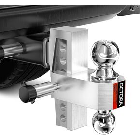 Adjustable Trailer Hitch (Fits 2-Inch Receiver) - Aluminum Tow Hitch with 6-Inch Drop/Rise for Truck (12,500 LBS GTW) - Double Anti-Theft Locking Hitch Pins (Silver, 2inch-6Drop)