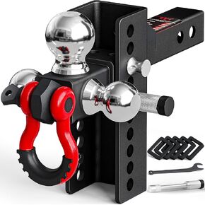 TYT Adjustable Heavy-Duty Trailer Hitch with Locks, Pins & Swivel Shackle, Fits 2" Receiver, 4-1/2 Inch Rise/Drop, 1-7/8", 2", & 2-5/16" Balls, 10,000 lbs GTW