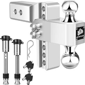 METOWARE Adjustable Trailer Hitch - Aluminum Tow Hitch Fits 2.5-Inch Receiver - Heavy Duty Drop Hitch with 6-Inch Drop/Rise for Truck (18,000 LBS GTW), Double Stainless Steel Locks & Hitch Pin