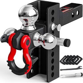 Tyt 2.0 مقطورة قابلة للتعديل Hitch Tri Ball Mount مع خطاف السحب وضخامة دوارة ، مستقبل 2 بوصة ، 4-1/2 "RISE/DROP ، 1-7/8" و 2 "و 2-5/16" كرة سحب شاقة مع الأقفال ودبوس