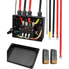 Pre-Wired Winch Control Box Kit, 12V 500A Winch Solenoid Contactor Relay & Wireless Winch Receiver & Remote Control & Jumper Cables, for 8000lbs-17000lbs ATV UTV Trailer Winches