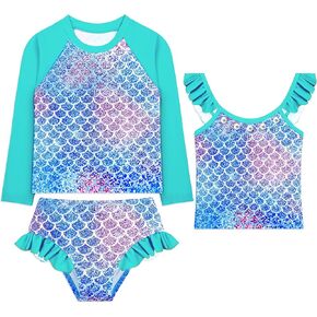 3 Pcs Girls Long Sleeve Swimsuit Rash Guard Swimsuit Quick Dry Tankini Bathing Suits Girls' Swimwear 4-8 Years