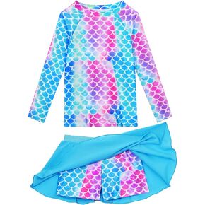 Snowheart Girls Girls Guard Swimsuit مجموعة طويلة الأكمام بدلة السباحة من قطعتين 3-12 سنة