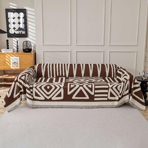 VClife Boho Couch Cover Sofa Covers, Chenille Couch Covers for Sectional Sofa - Anti Slip Love Seat Couch Covers for 2 Cushion Couch, Washable Slipcover for Dog Sofa Protector, Khaki, 71''x118''