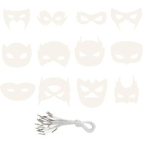 Itechpanda 12 pcs diy color أقنعة بطلك الخاصة ، حرفية أقنعة الكتابة على الجدران الفارغة مع حبال عيد ميلاد للأطفال ، وأقنعة تنكرية نصف الوجه من أجل أنشطة لعبة الفصل الدراسي المنزلية.