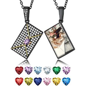 KeyStyle Personalized Envelope Locket Necklace for Women, Custom Love Letter Message Necklaces Birthstone Photo Jewelry Mother's Day Christmas Gift for Fiancee Mom Wife