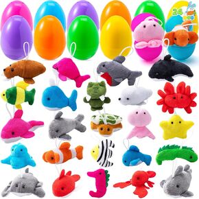 Joyin 24 Pack Prefiled Easter Eggs of Mini Stuped Animal Plush Toys Baster Stuffer Filler للأطفال
