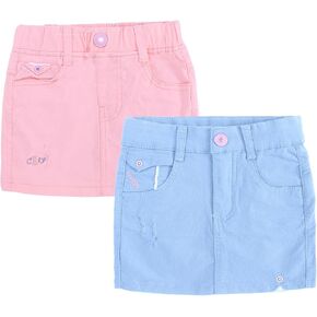 ABALACOCO 2Pack Girls Jeans Skirt Mini Denim Skirt Skorts Set Kids Toddler,Stretchy Waist Soft Cotton No Rough Skort 3-14T
