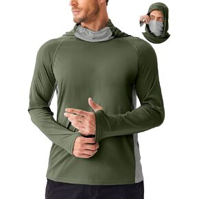 PINSPARK Men's Sun Protection Hoodie with Mask UPF 50+ UV Long Sleeve Shirt Men Rash Guard Performance Fishing Hiking Shirt in Kuwait