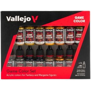 Vallejo 72291 - مجموعة طلاء أكريليك من الجلد والمعدن - 16 × ألوان متنوعة 17 ملم