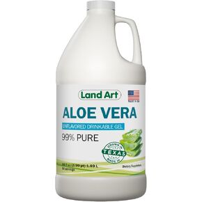 Land Art Art Pure Aloe Vera هلام غير قابل للشرب - فيليه داخلي معالجته على البارد - من الأوراق الطازجة العضوية من تكساس - لارتياح الحمل - ارتداد الحمض - 64 أوقية