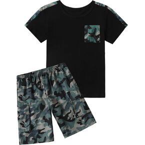 Boys clothes camouflage stitching short-sleeved T-shirt camouflage shorts teen boys summer outfits