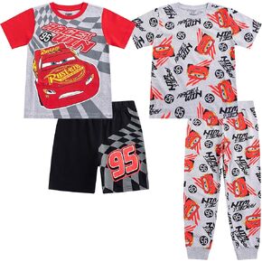 Disney Cars Lightning McQueen Boys Short Sleeve T-Shirts, Pants, and Shorts 4 Piece Set for Toddlers to Big Kids