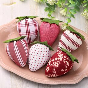 12 Pcs Artificial Strawberries Decor Fake Fabric Cloth Strawberries Bowl Filler for Spring Summer Home Farmhouse Ornaments Wedding Home Decor