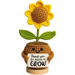 Handmade Positive Sunflower Crochet Doll with Card - Thank You for Helping Me Grow - Perfect Mother's Day,Teacher Appreciation Gift, Birthday, Graduation, or or Home Decor Present